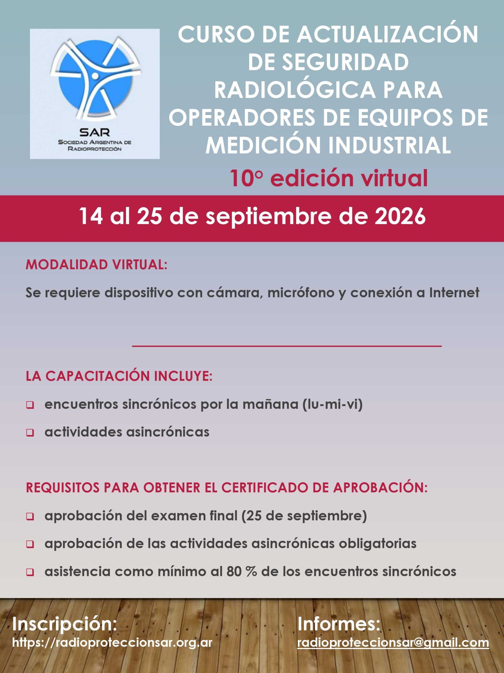Curso de Actualización de Seguridad Radiológica para Operadores de Equipos de Medición Industrial