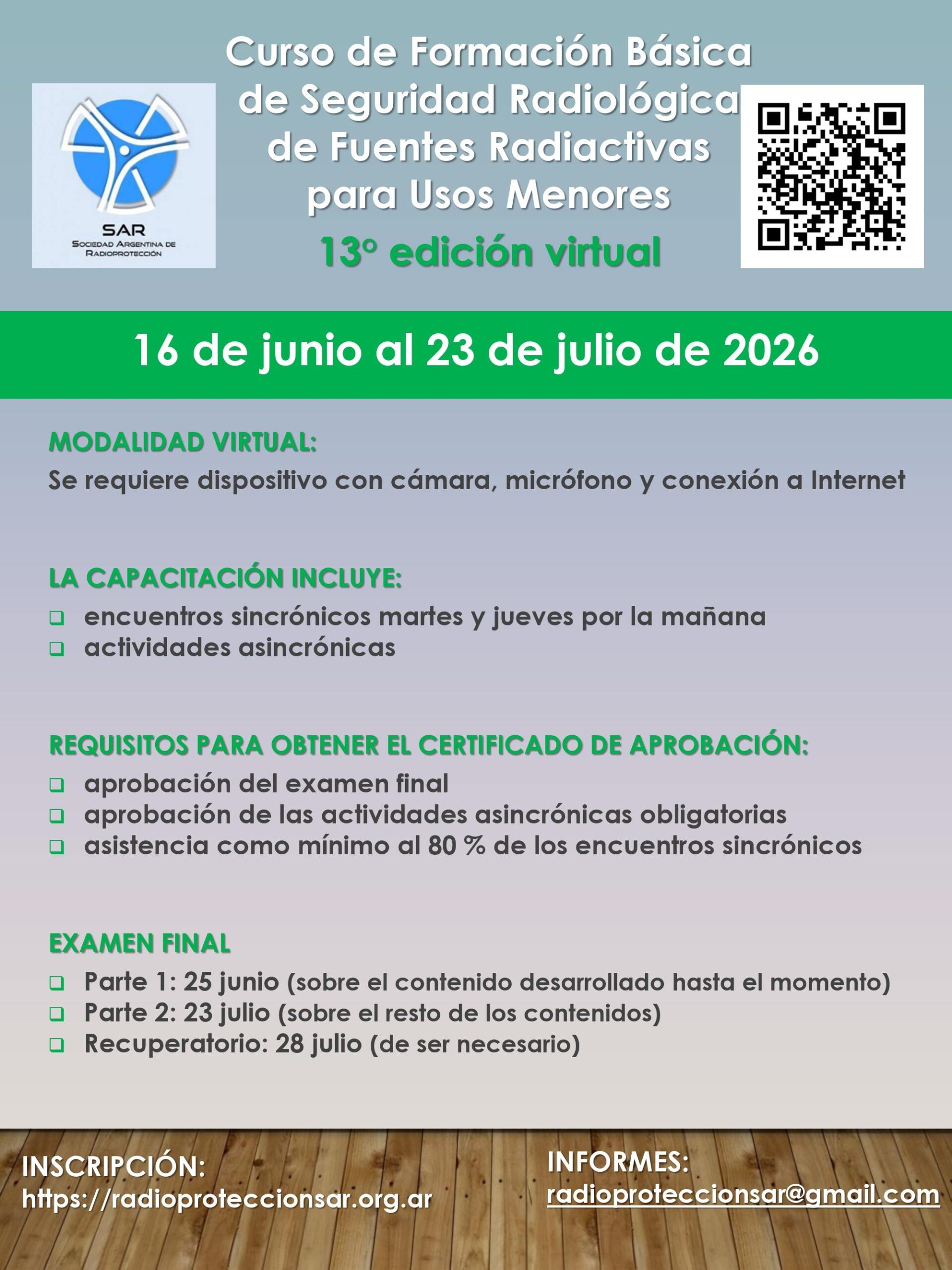 CURSO DE FORMACIÓN BÁSICA DE SEGURIDAD RADIOLÓGICA DE FUENTES RADIACTIVAS PARA USOS MENORES