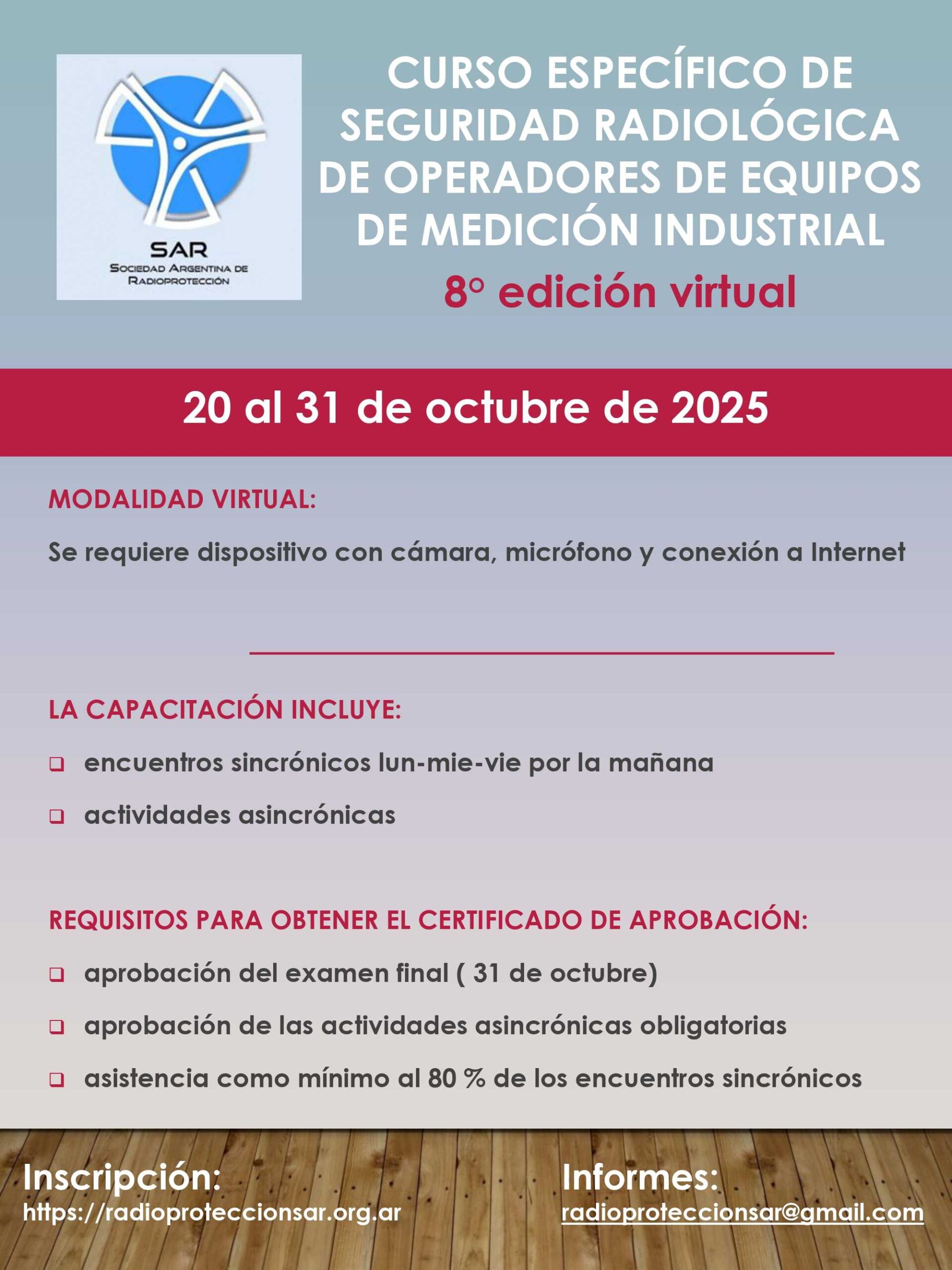 Curso Especifico de Seguridad Radiológica para operadores de equipos de medición industrial (8va edición virtual)