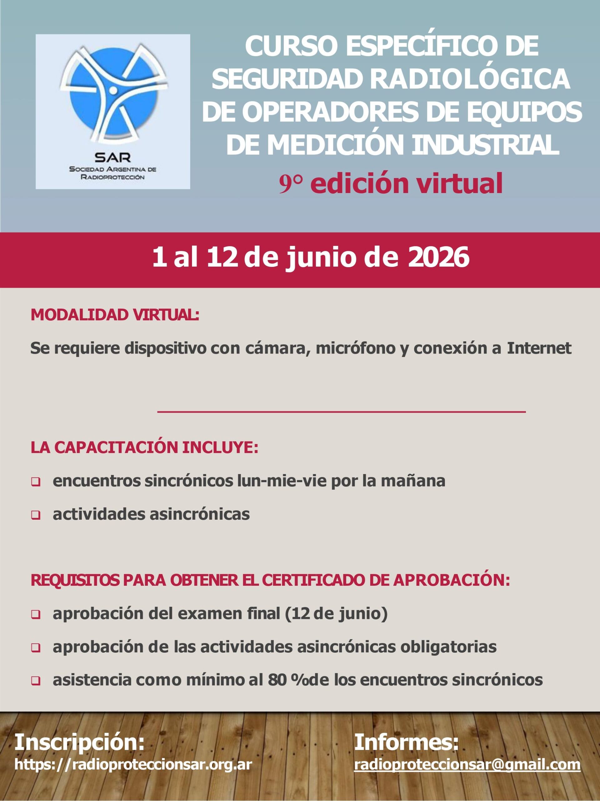 CURSO ESPECÍFICO DE SEGURIDAD RADIOLÓGICA PARA OPERADORES DE EQUIPOS DE MEDICIÓN INDUSTRIAL